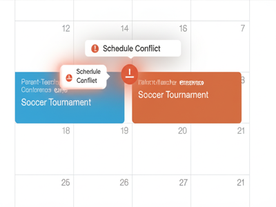 Conflict detection alert showing overlapping events